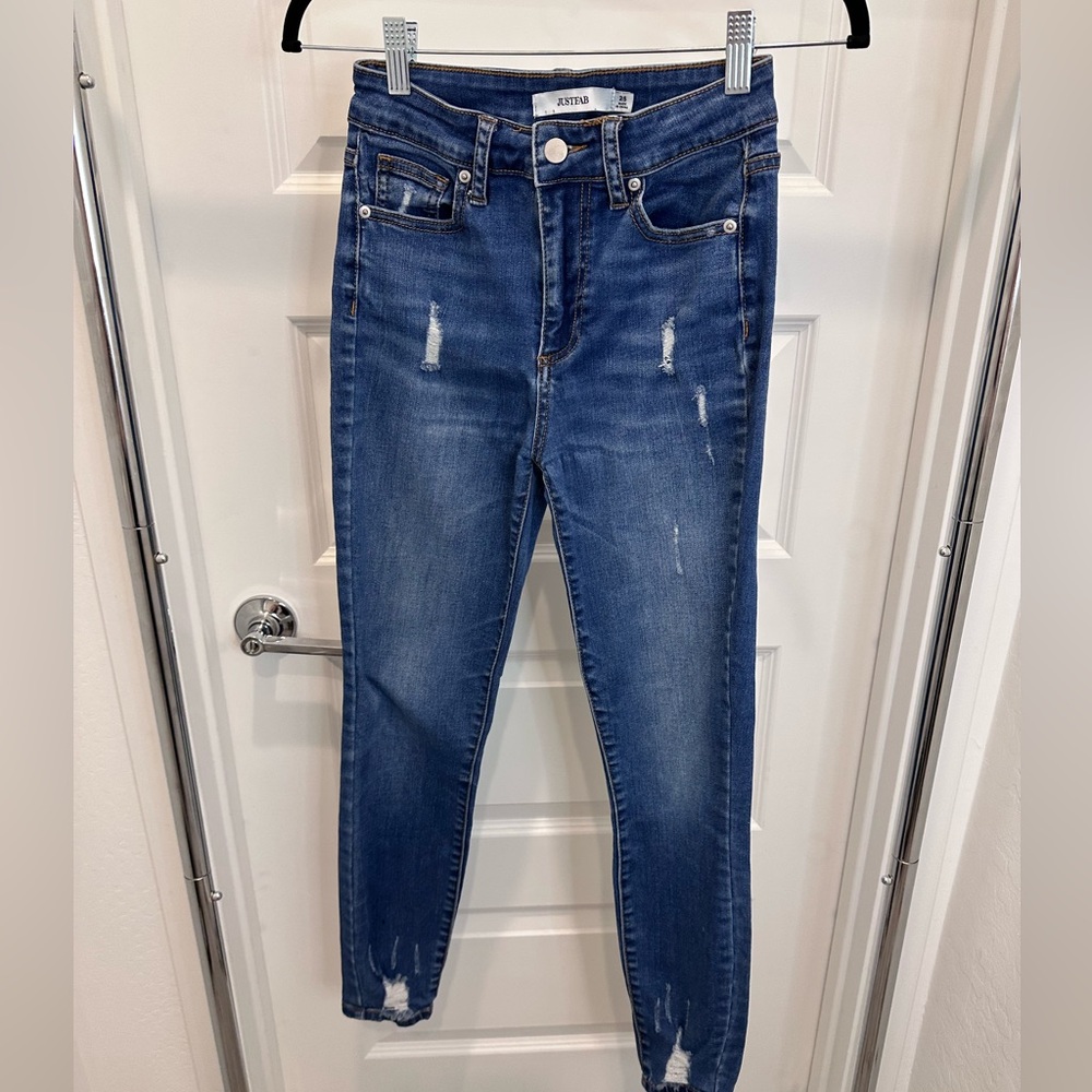 JustFab Blue Ripped Skinny Jeans